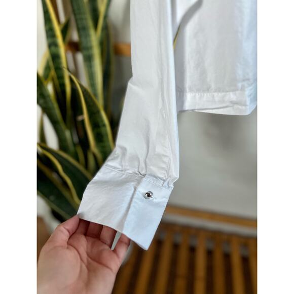 Zara Cropped White Embellished Collar Button Front Top - Picture 7 of 8